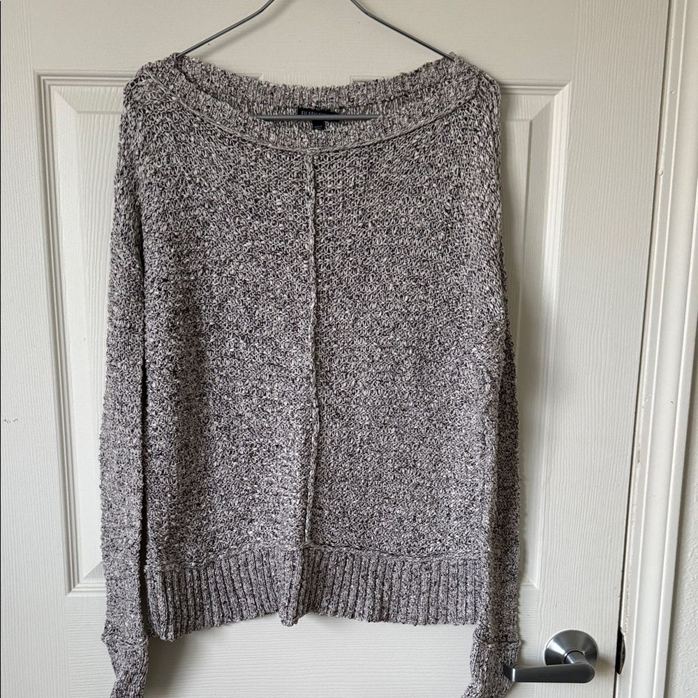 Eileen Fisher Large Dark charcoal and cream knit Perforated Sweater.